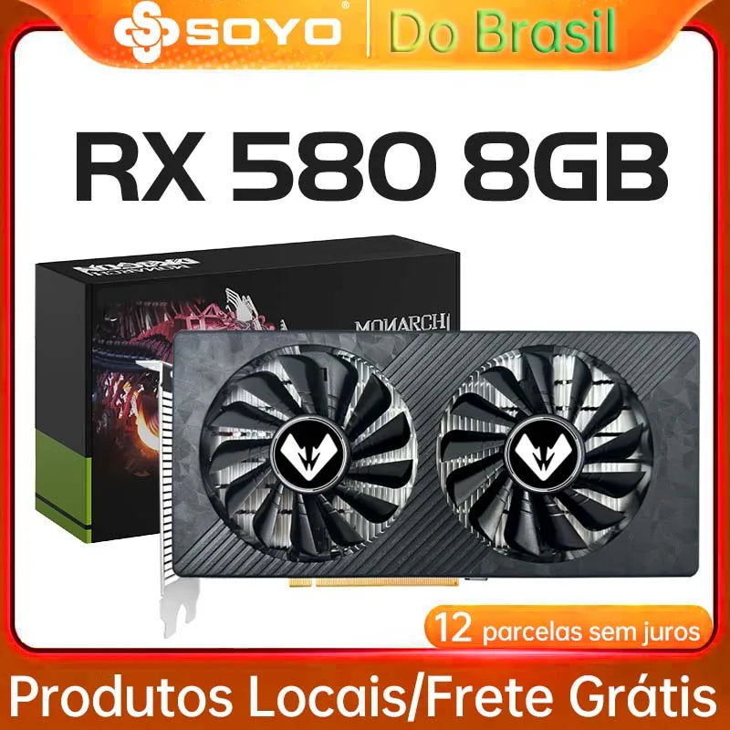SOYO Radeon RX580 8G Graphics Cards GDDR5 Video Card DP DVI PCIE3.0x16 for Gaming Computer GPU Card RX 580 Full New SOYO AMD